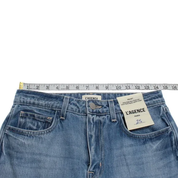 L'agence NWT Denim Jeans Sz 25 US Miley Ultra High Rise Wide Leg in Blue Cotton - Picture 6 of 13